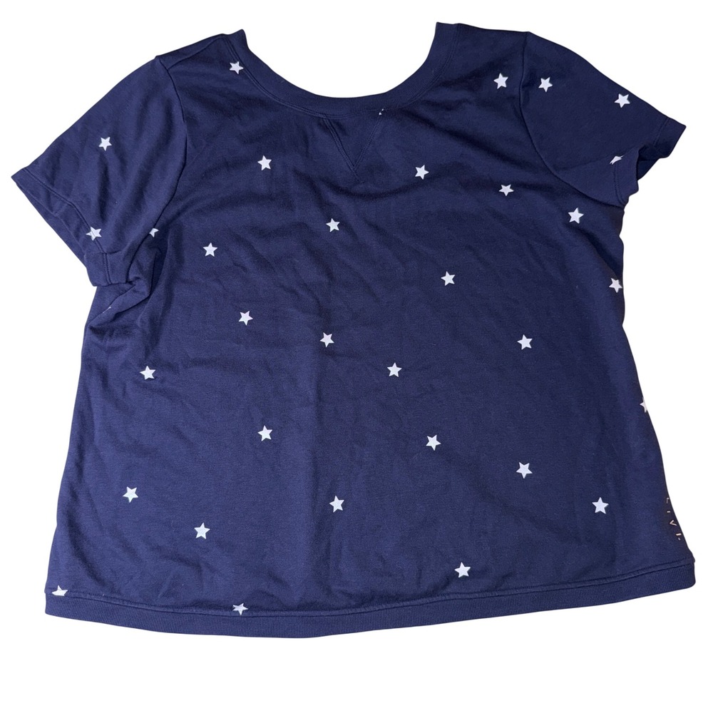 Livi Lane Bryant Star Print Top 18/20 Navy Blue V-Neck Strappy Short Sleeve